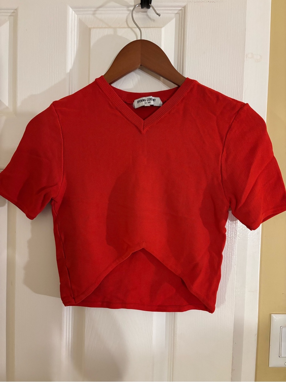 Opening Ceremony Red Short-Sleeve V-Neck Cropped Tee